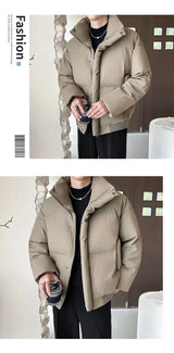 Winter Stand Collar Thicken Leather Short Jacket Men Fashion Loose Casual Warm Cotton-padded PU Leather Bomber Jacket Parka Coat