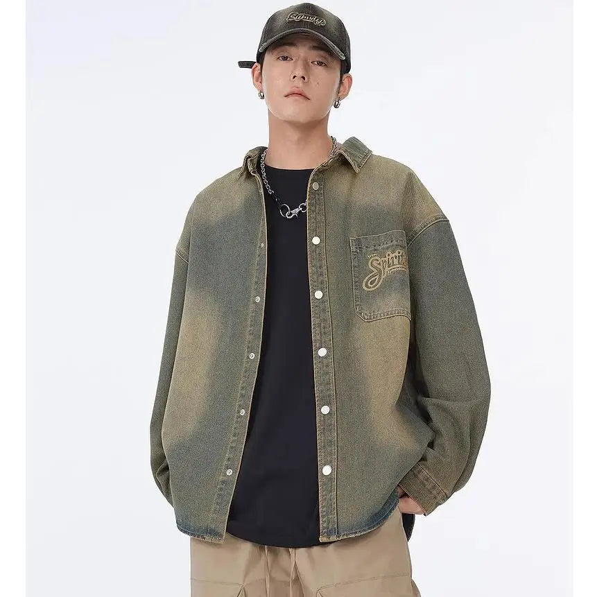 oversized grunge coat, photo-ready drip, for men, fall streetwear outfit, oversized style, layered fashion, modern aesthetic, graphic detail