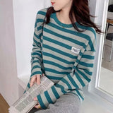 Y2k Vintage print – Design Niche Slit Striped Bottoming Shirt Women Autumn And W