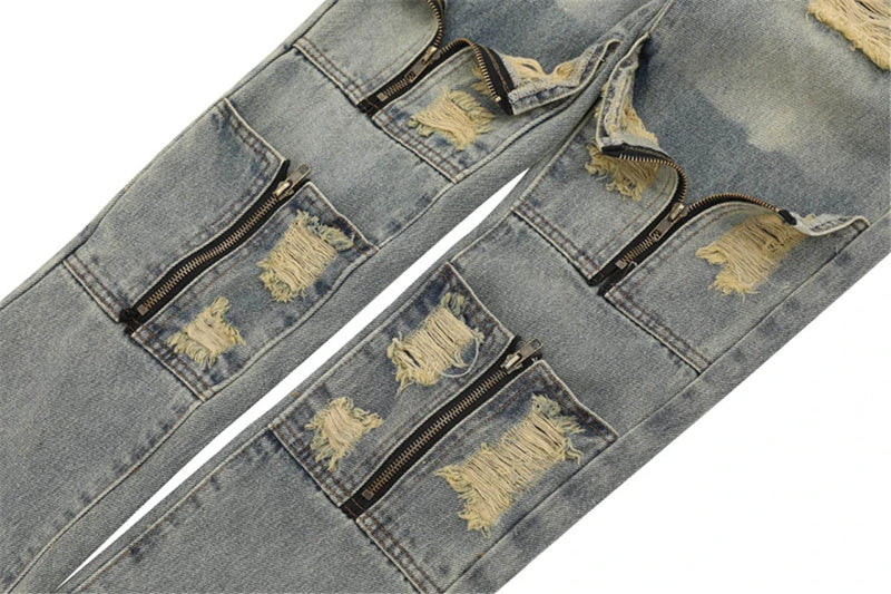 2024 ripped jeans high street straight trousers destroyed hole baggy denim pants vintage retro hip hop 1 unique jeans style 4639