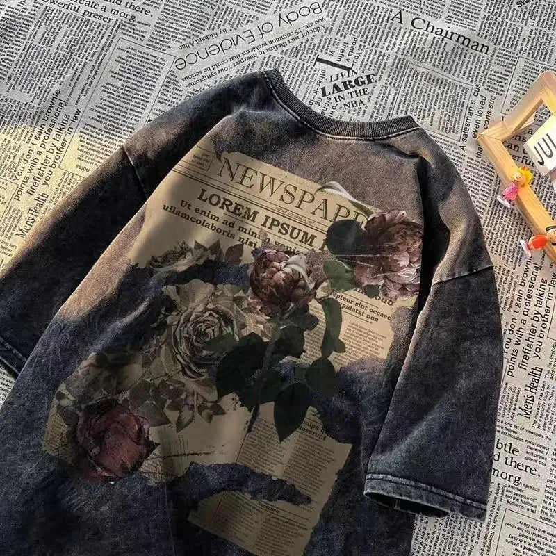 Skatercore Crying angel – Summer Loose Fitting Casual Couple Personality Flower Print