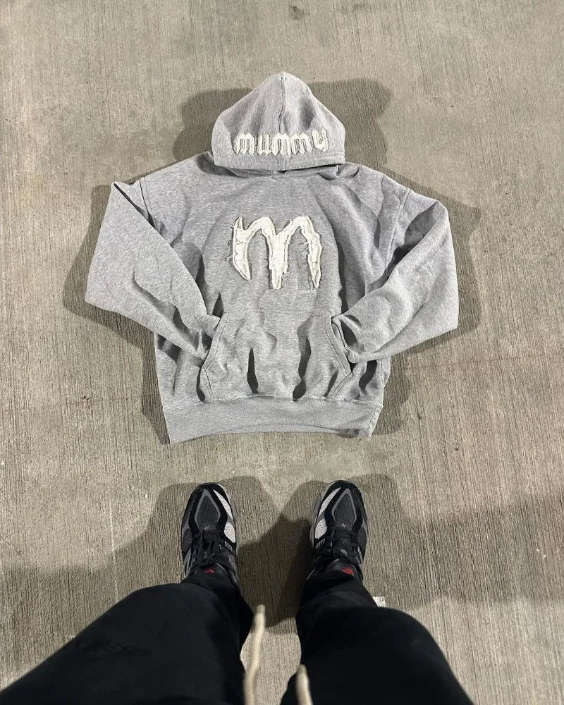 2024 Y2K Street Fashion Loose Hoodie Retro Letter Embroidery Oversized
