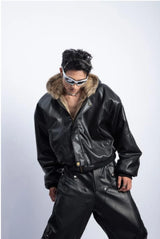 Integrated Fur Leather Men Cotton Jackets Thickened American High Street Motorcycle PU Leather Parkas Winter Couple Punk Outwear
