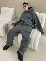 greg kanye double layer heavyweight fit hooded pullover with raw edges sweater grey urban wear with bold artwork, Y2K vintage urban hoodie, high quality cotton pullover