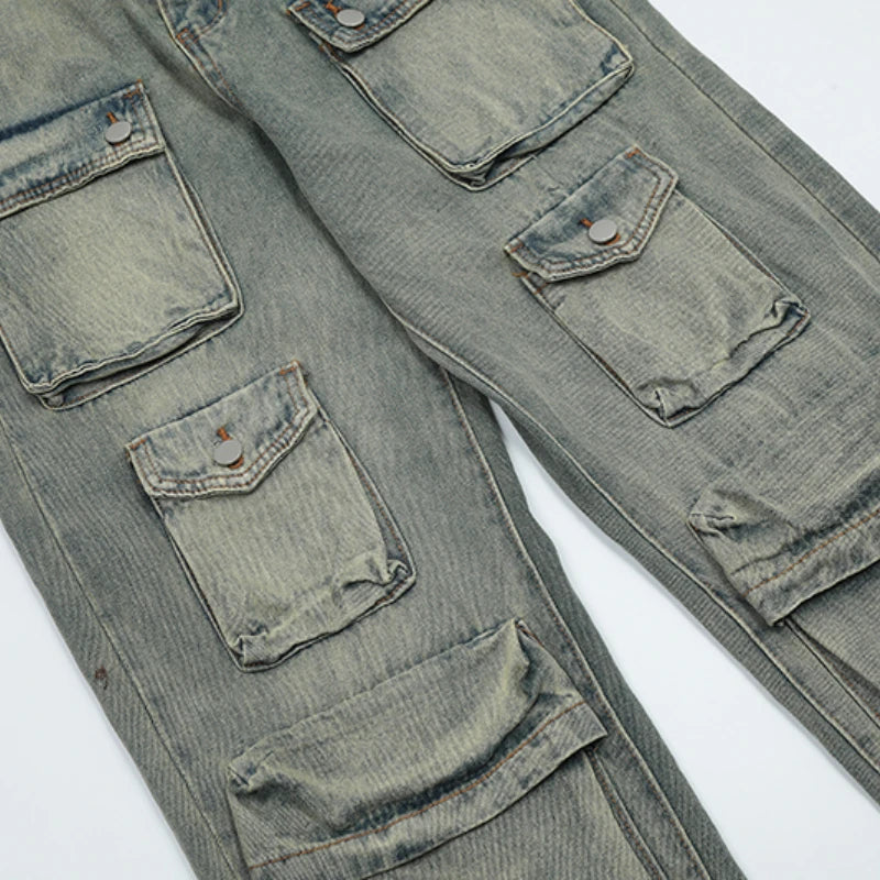 hip hop cargo denim pants streetwear plain denim pants mens harajuku cotton casual joggers jeans loose straight pants trousers unique joggers style 3848