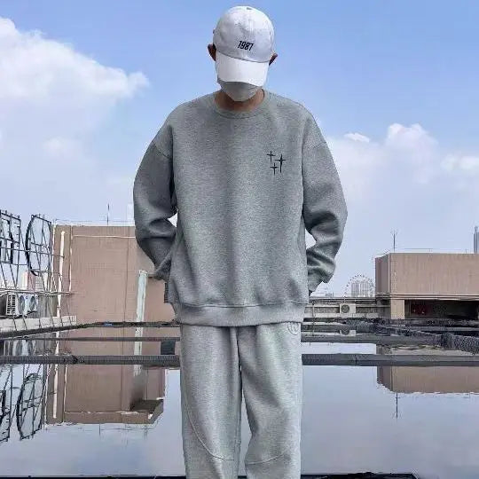 Personalized Street Sweatshirt Men American Fashion Brand High Street Hip Hop Letter Round Neck Long Sleeved Top
