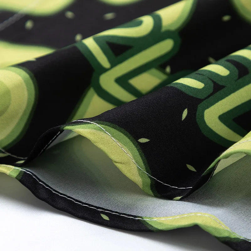 Men Summer Green All Over Printed Shirt Hawaiian Beach Casual Top Unisex