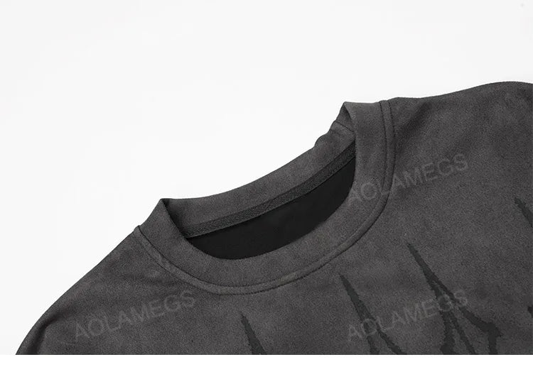 Sadcore Vintage print – Men Street T Shirts Artistic Logo Design Suede Short Sleeves