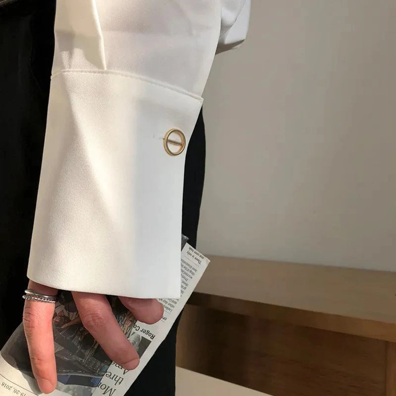 Mens French Elegant Basic Shirt Autumn Winter Genderless Fashion Trend Casual Solid Color Simple Long-Sleeved Shirt Unisex