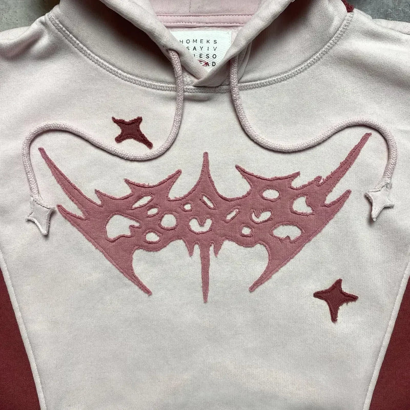 Vaporwave Drop – Y2K Patch Design Loose Zip Hoodies For Men Geometric Pattern – Streetwear Fashion for Men & Women