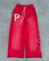 street wear mens black and red fashionable loose pants y2k straight leg cotton pants sport simple side letter casual pants unique default style 2424