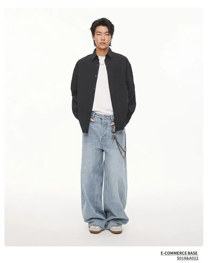 Wrinkled Fabric Casual Long Sleeve Shirt Men and Women Solid Color Streetwear Fashion Loose Black White Shirts Oversize Blouses
