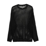 Casual Pullovers Hollow Out Outfits Fishnet Smock Tops Men Fashion Loose Long Sleeve See-though Knit Shirts Y2k Sexy Holes Shirt