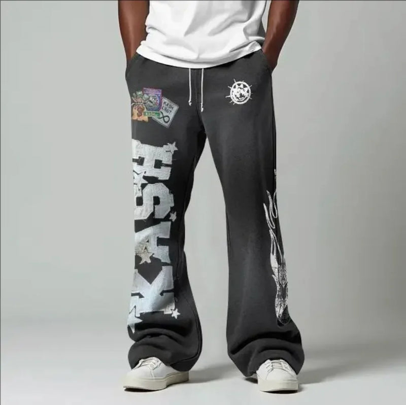 cargo pants men double elastic waist patchwork letter pattern y2k joggers men baggy hosen vintage casual sweatpants streetwear unique joggers style 702
