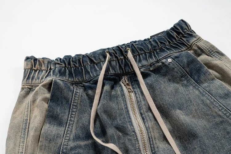 fashion denim baggy cargo jean pants men hip hop elastic waist wide legs retro washed jeans side pocket streetwear jeans joggers unique joggers style 4494
