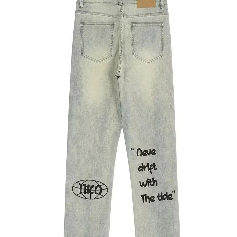 american gothic letter mens baggy jeans y2k retro harajuku straight denim trousers hip hop fashion printed jean man pants unique jeans style 574
