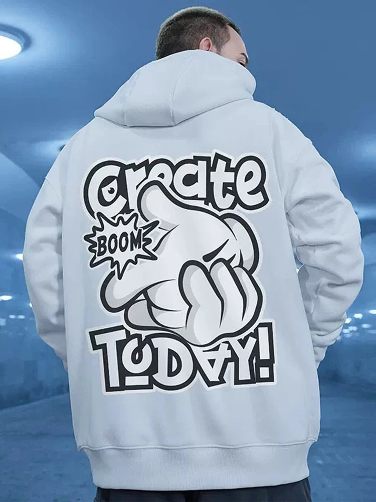 High Street Cartoon Finger Graphic Hooded Sweatshirts For Men Autumn Oversized Retro Couples Casual Hoodies y2k sudadera hombre