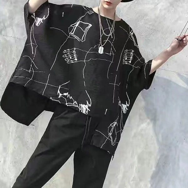 Sadcore Vintage print – Mens T Shirt Irregular Bat Sleeve Cape T Shirt Fashion Perso