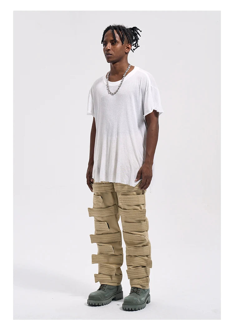 fashion velcros denim jean pants streetwear mens new casual hip hop streetwear tactical straight trousers joggers men y2k pants unique joggers style 3678