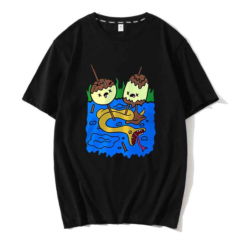 anime aesthetic print tee featuring 2024 new summer round neck cartoon print high street t shirt tops