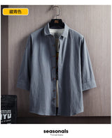 Wetailor New Summer Hot Sale Men's Short Sleeve Shirts Solid Color Easy Care Comfortable Stand-Up Collar Casual Beach Style