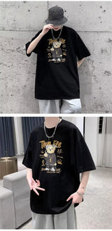 Harajuku Angelcore design – Funny Middle Finger Bear Graphic Short Sleeve Tee Shirts Men