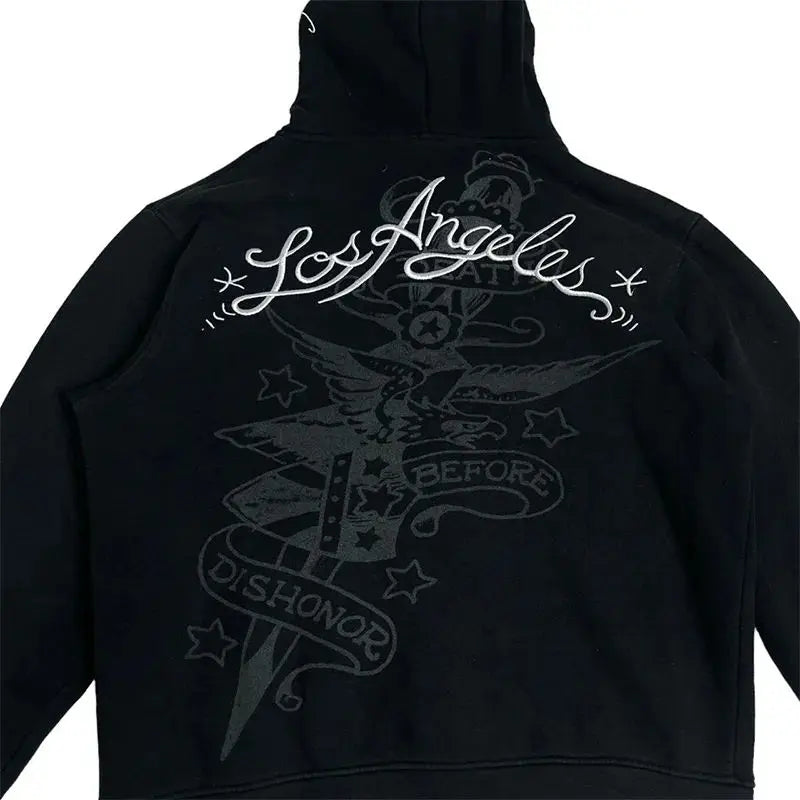2024 European American Personalized Cartoon Printed Hooded Cardigan Trend Ins Zipper Loose Sweatshirt