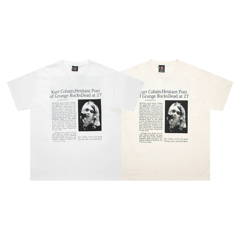 Skatercore Aesthetic print tee – Vintage Band Cobain Portrait Print Heavyweight Short Sleeve
