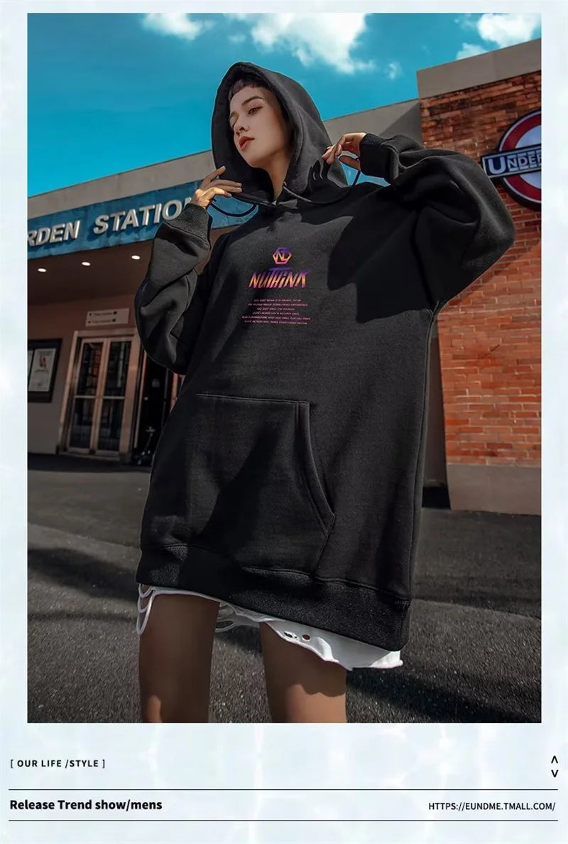 High Street Graffiti Graphic Hoodie Mens Loose Fleece Hoodies Harajuku