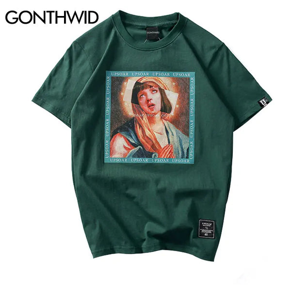 Y2K Graphic Tee – Gonthwid Virgin Mary Mens T Shirts 2023 Funny Printed – Modern Streetwear for Everyone