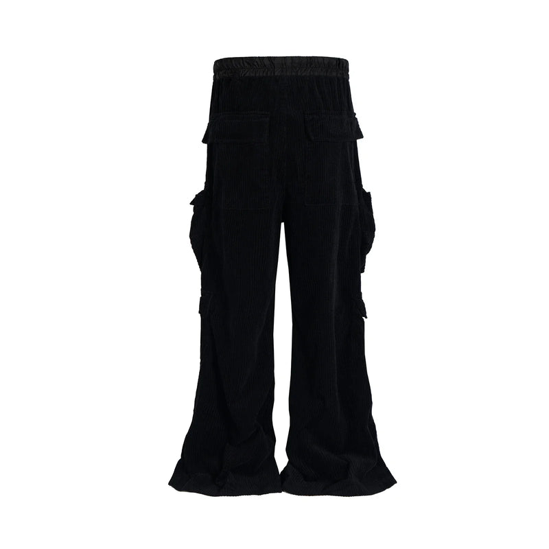 ro style wide leg corduroy pocket baggy cargo pants for men and women drawstring streetwear ropa hombre straight trousers unique cargo style 1258