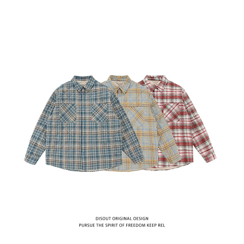 Autumn Winter Men Streetwear Fashion Loose Casual Oversize Plaid Cotton-padded Shirt Style Parkas Jacket Campus Couple Coat