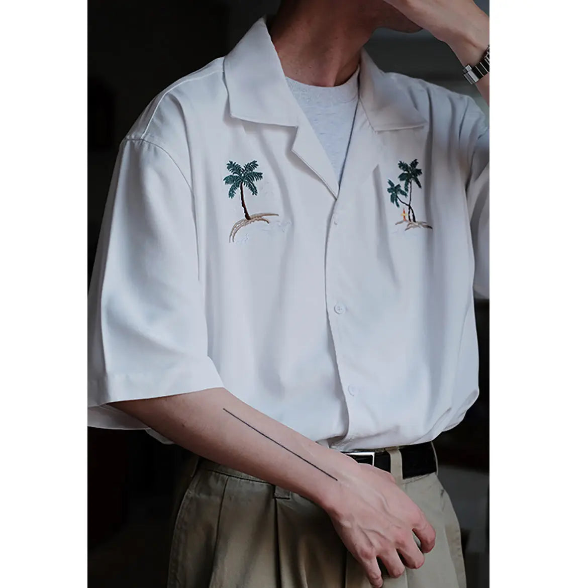 Loose shirt men s coconut tree national trend uban collar ins beach shirt retro