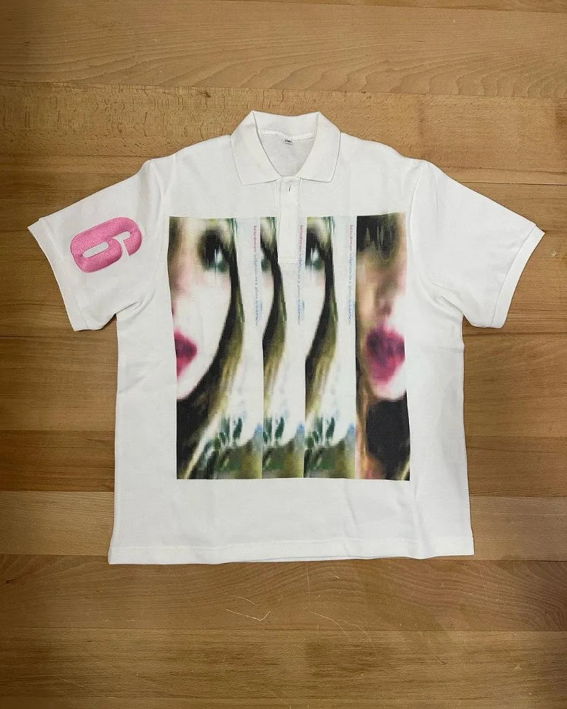 Gothic Aesthetic print tee – Y2K Harajuku Hip Hop Retro Cartoon Printed Lapel Short Sleev