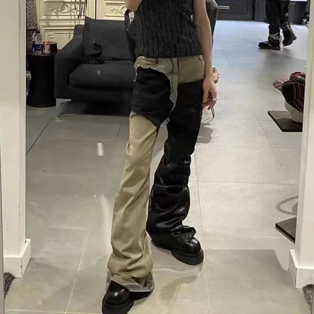 ro style ribbons patchwork gradient stacked wax pants unisex straight streetwear baggy y2k flare jeans oversized loose cargos 2 unique cargo style 665