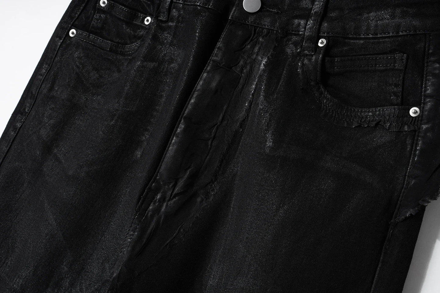 y2k streetwear wax leather strecth jeans for men and women ropa hombre baggy flare pants oversized straight denim trousers unique jeans style 4264