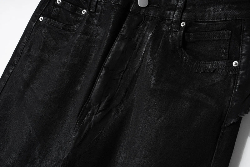 y2k streetwear wax leather strecth jeans for men and women ropa hombre baggy flare pants oversized straight denim trousers unique jeans style 4264