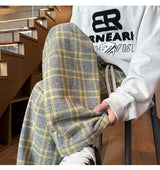 mens plaid pants baggy winter trendy fleece loose straight wide leg mopping trousers unisex thick velvet warm long pants unique default style 1116