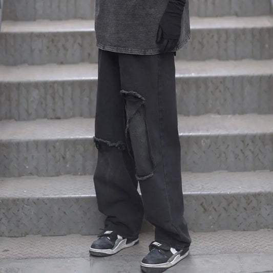 2023 autumn new light luxury fashion straight jeans men loose wide leg casual trousers boutique clothing simple style pants men stacked flare jeans