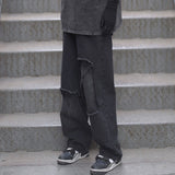 2023 autumn new light luxury fashion straight jeans men loose wide leg casual trousers boutique clothing simple style pants men unique jeans style 3937