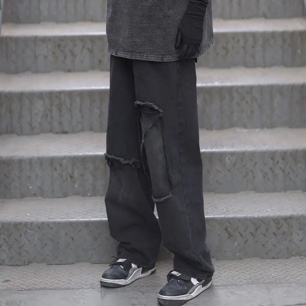 2023 autumn new light luxury fashion straight jeans men loose wide leg casual trousers boutique clothing simple style pants men stacked flare jeans