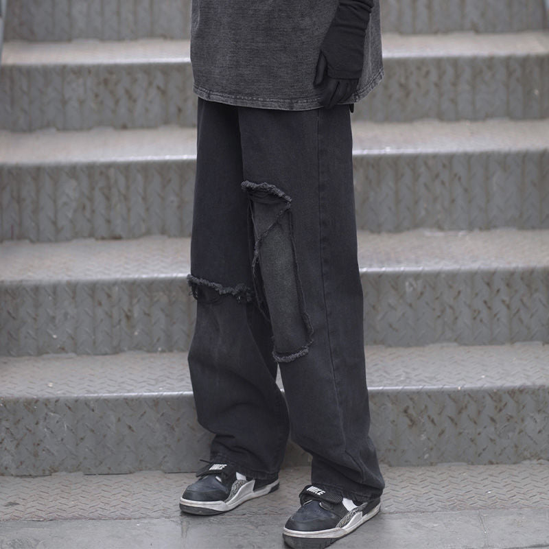 2023 autumn new light luxury fashion straight jeans men loose wide leg casual trousers boutique clothing simple style pants men unique jeans style 3937