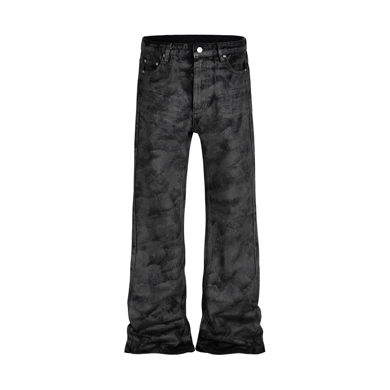 high street hand brushed glue sparkling baggy flare jeans for men y2k pantalones hombre leather pants oversized denim trousers unique jeans style 5961