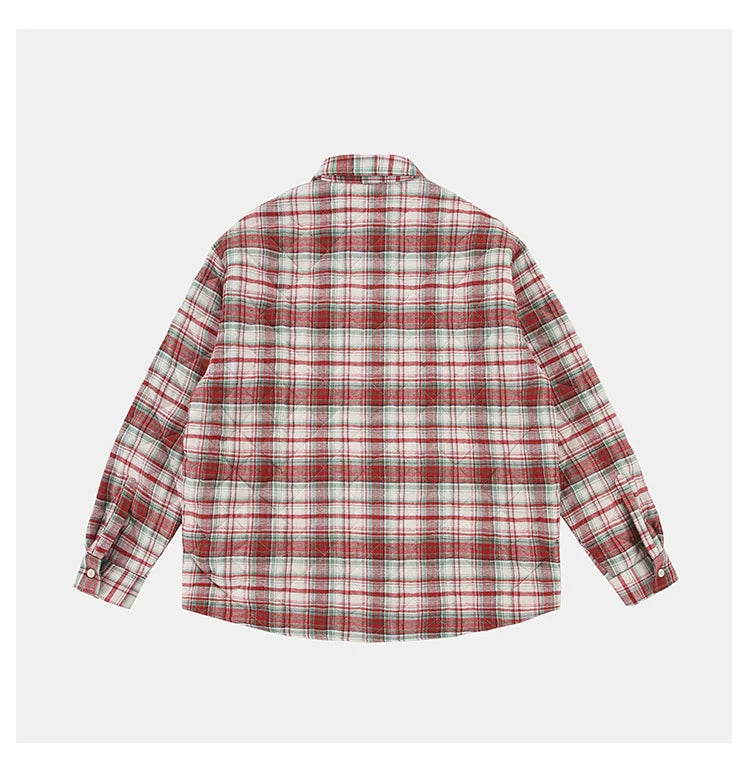 Autumn Winter Men Streetwear Fashion Loose Casual Oversize Plaid Cotton-padded Shirt Style Parkas Jacket Campus Couple Coat