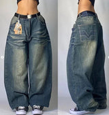 street popular gothic print spot jeans men y2k new harajuku casual loose straight wide leg pants couple joker punk denim trouser unique jeans style 2777
