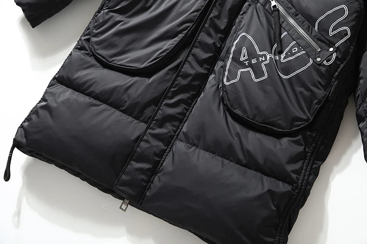Men Hooded Down Jacket Winter Casual Letter Printed Parkas Streetwear Warm Black Zipper Jackets Harajuku Fashion Duck Down Coats