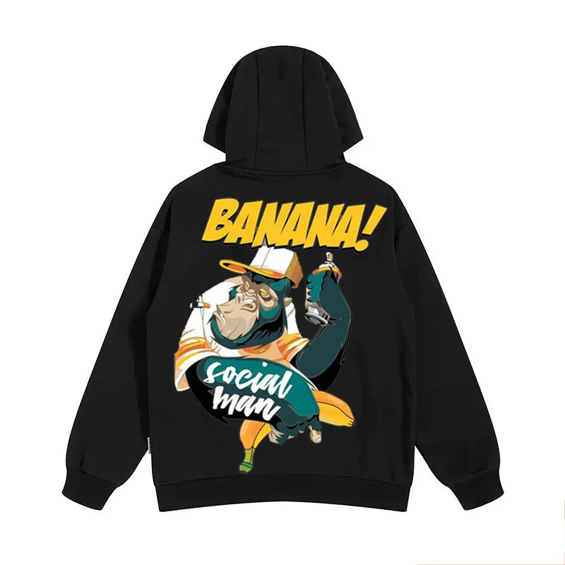 Cartoon Gorilla Banana Graphic Men's Hoodies Autumn Oversized Hip Hop Fashion Hooded Sweatshirt