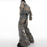 mens denim jacket jeans wilderness construction site style distressed washed holes street wear fashion versatile mens wear 2024 denim street jeans