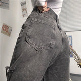xpqbb vintage streetwear dark gray jeans women y2k high waist ripped denim trousers female 2022 new design loose wide leg pants unique jeans style 2802