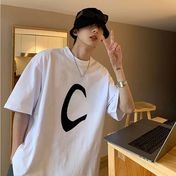 Trapwear Aesthetic piece – Korean Design Letter Pattern Short Sleeved T Shirt For Men A